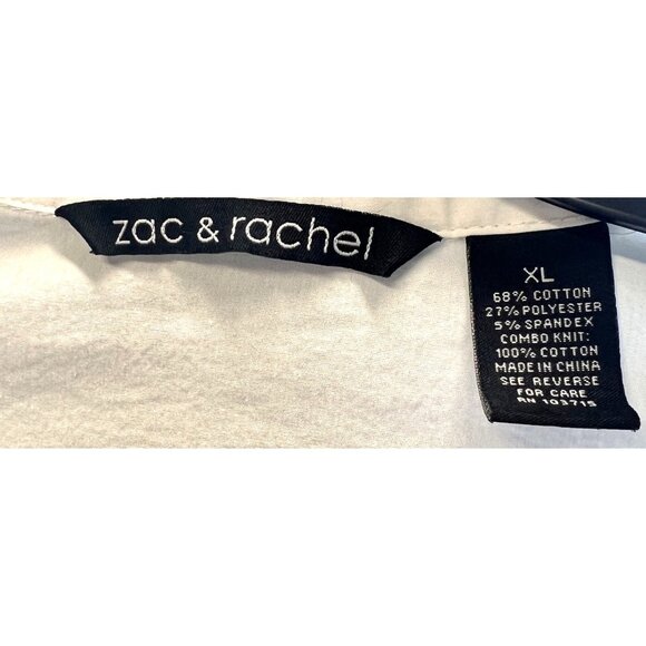 Zac & Rachel Collared V Neck White Buttons Ribbed Front Design Blouse Shirt XL - Picture 3 of 3